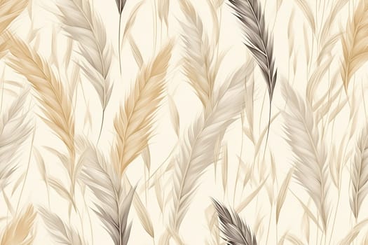 Elegant seamless pattern of pampas grass in neutral tones on a beige background, perfect for sophisticated wallpapers and chic textile designs. Repeatable texture. Generative AI