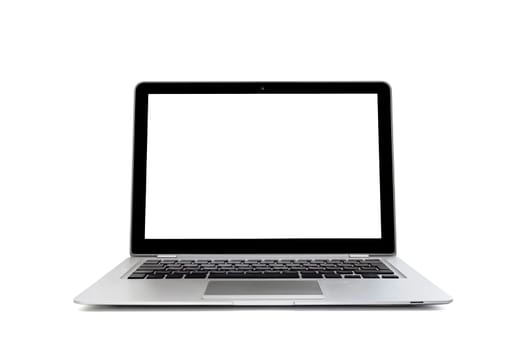 Isolated laptop with a blank screen, on a white background.