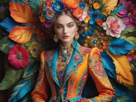 portrait of a fashion model wearing unique floral design dress ai generated
