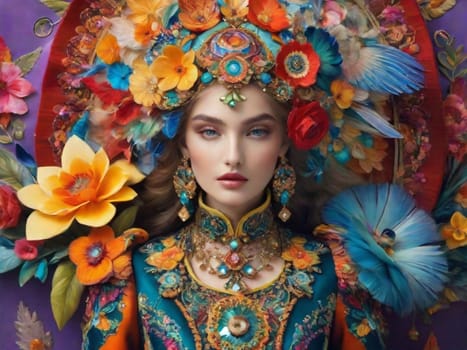 portrait of a fashion model wearing unique floral design dress ai generated