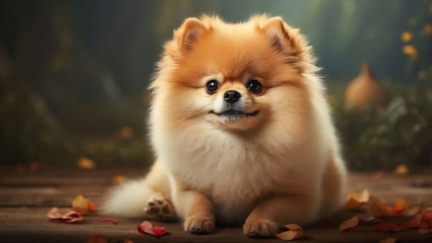 Pomeranian Spitz dog cute lovely pose smiling fluffy Pomerania spitz with rounded face, very happy good for background content