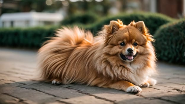 Pomeranian Spitz dog cute lovely pose smiling fluffy Pomerania spitz with rounded face, very happy good for background content