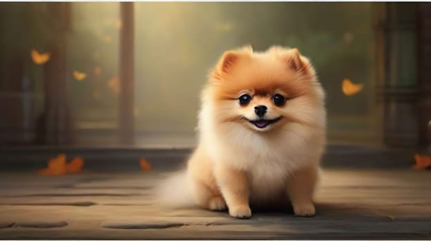 Pomeranian Spitz dog cute lovely pose smiling fluffy Pomerania spitz with rounded face, very happy good for background content