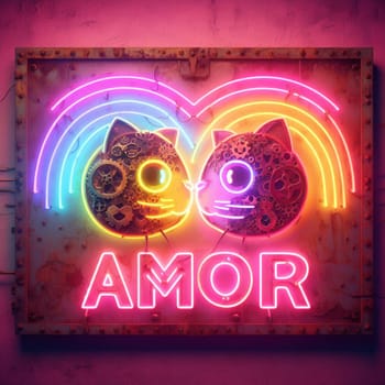 kittens in love steampunk neon valentines day illustration concept generative ai art