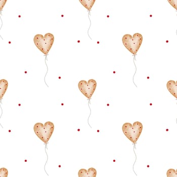 Cute watercolor pattern with heart balloons. seamless texture for printing on fabrics and packaging paper. Valentine's day illustration.