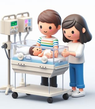 illustration depicting medical staff people at the hospital take care of newborn baby ai generated