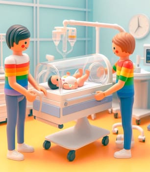 illustration depicting medical staff people at the hospital take care of newborn baby ai generated