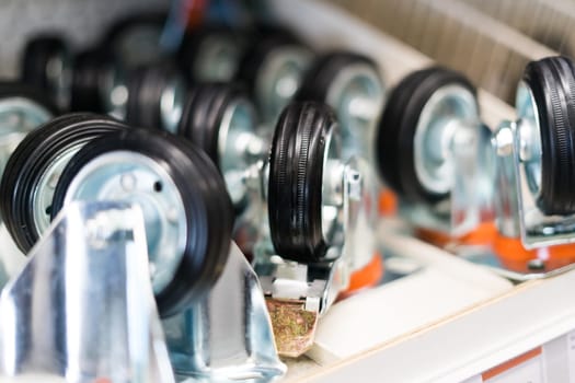 Wheel parts trolley in a store shop, trade and business