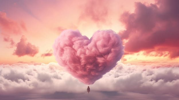 Beautiful clouds in heart shape on pink sky. Love and valentine concept. AI