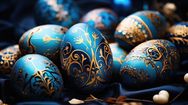 Beautiful easter eggs gold and blue AI