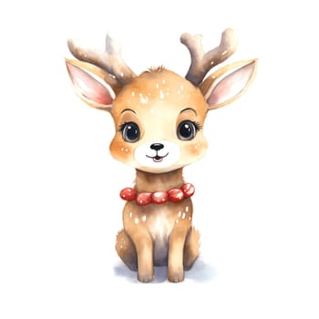 Watercolor Christmas Deer. Clipart is a great choice for creating cards, invitations, party supplies and decorations. AI generated.