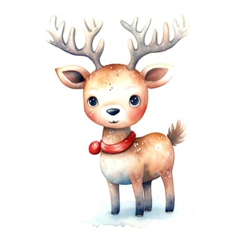 Watercolor Christmas Deer. Clipart is a great choice for creating cards, invitations, party supplies and decorations. AI generated.