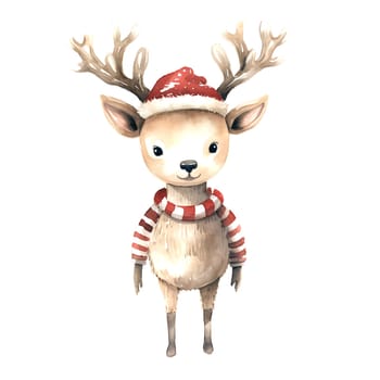 Watercolor Christmas Deer. Clipart is a great choice for creating cards, invitations, party supplies and decorations. AI generated.