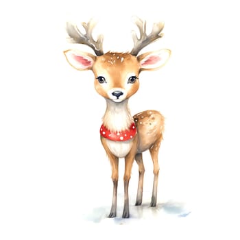 Watercolor Christmas Deer. Clipart is a great choice for creating cards, invitations, party supplies and decorations. AI generated.