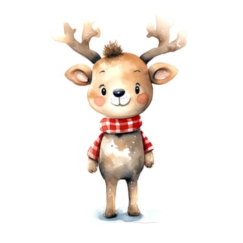 Watercolor Christmas Deer. Clipart is a great choice for creating cards, invitations, party supplies and decorations. AI generated.