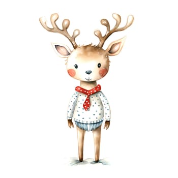 Watercolor Christmas Deer. Clipart is a great choice for creating cards, invitations, party supplies and decorations. AI generated.