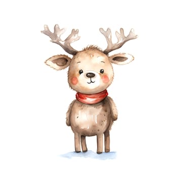 Watercolor Christmas Deer. Clipart is a great choice for creating cards, invitations, party supplies and decorations. AI generated.