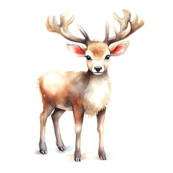 Watercolor Christmas Deer. Clipart is a great choice for creating cards, invitations, party supplies and decorations. AI generated.