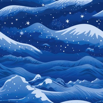 Seamless background of a winter wonderland with snow and christmas trees. Illustration in a whimsical art style. Magical winter landscape. 