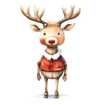 Watercolor Christmas Deer. Clipart is a great choice for creating cards, invitations, party supplies and decorations. AI generated.