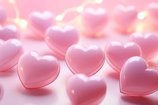 Soft pink background with hearts for Valentine's Day.