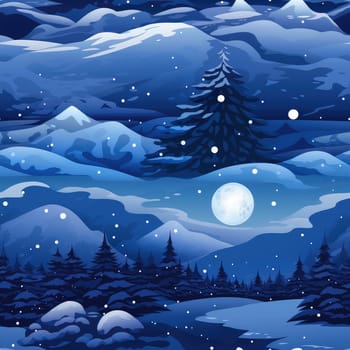 Seamless background of a winter wonderland with snow and christmas trees. Illustration in a whimsical art style. Magical winter landscape. 