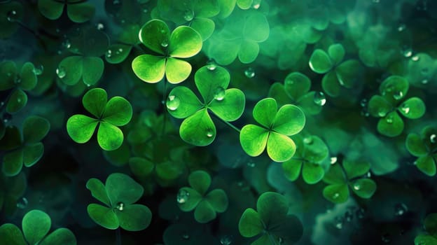 Fresh green clover leaves as background. St. Patricks Day AI