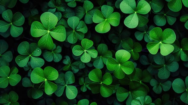 Fresh green clover leaves as background. St. Patricks Day AI