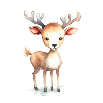 Watercolor Christmas Deer. Clipart is a great choice for creating cards, invitations, party supplies and decorations. AI generated.