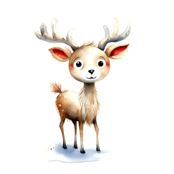 Watercolor Christmas Deer. Clipart is a great choice for creating cards, invitations, party supplies and decorations. AI generated.