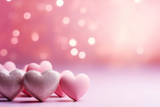 Beautiful greeting background with hearts on a bokeh background.