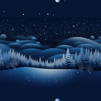 Seamless background of a winter wonderland with snow and christmas trees. Illustration in a whimsical art style. Magical winter landscape. 