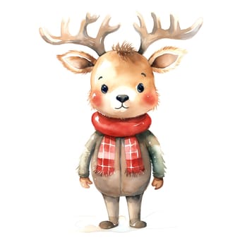 Watercolor Christmas Deer. Clipart is a great choice for creating cards, invitations, party supplies and decorations. AI generated.