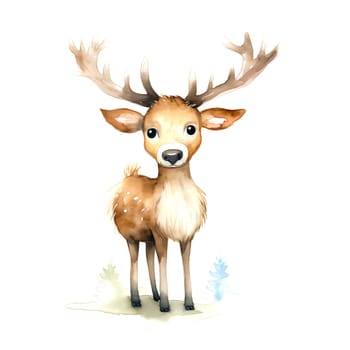 Watercolor Christmas Deer. Clipart is a great choice for creating cards, invitations, party supplies and decorations. AI generated.