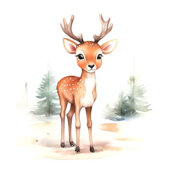 Watercolor Christmas Deer. Clipart is a great choice for creating cards, invitations, party supplies and decorations. AI generated.