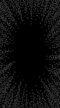 Falling numbers, big data concept. Binary white disorderly flying digits. Classic futuristic banner on black background. Digital illustration with falling numbers.
