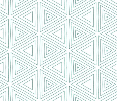 Striped hand drawn pattern. Turquoise symmetrical kaleidoscope background. Textile ready graceful print, swimwear fabric, wallpaper, wrapping. Repeating striped hand drawn tile.