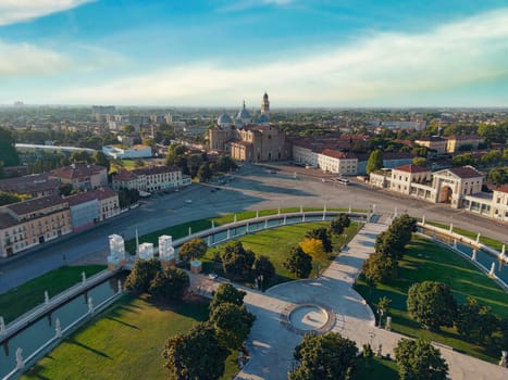 Padua, Veneto, Italy. Prato della Valle. Aerial shot with drone of the historic center of Padua.