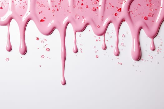 Pink confectionery glaze flows down on a white background.