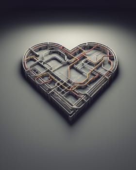 engineered heart shaped pipe system steampunk love concept isolated illustration 3d render ai generated art
