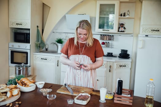 Woman cook at home in kitchen preparing food