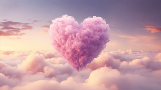 Beautiful clouds in heart shape on pink sky. Love and valentine concept. AI