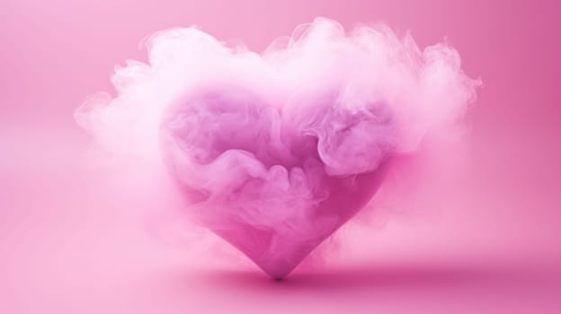Pink heart made of light smoke on a pink background. Love and valentine concept. AI