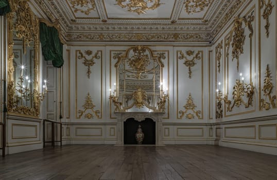 London, UK - Nov 27, 2023 - Interior architecture design of The Norfolk House Music Room at The Victoria and Albert Museum. Space for text, Selective focus.