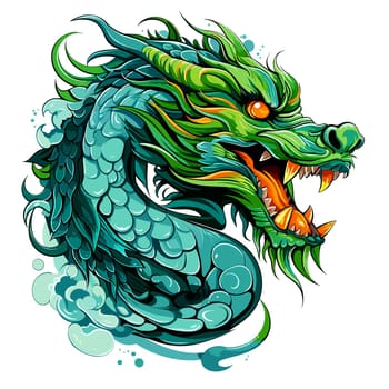 Green wooden Chinese dragon Symbol of 2024 in vector art style. Template for t-shirt, sticker, poster, etc.