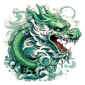 Green wooden Chinese dragon Symbol of 2024 in vector art style. Template for t-shirt, sticker, poster, etc.