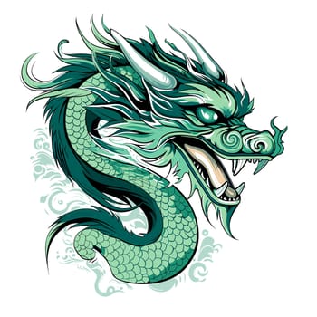 Green wooden Chinese dragon Symbol of 2024 in vector art style. Template for t-shirt, sticker, poster, etc.