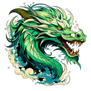 Green wooden Chinese dragon Symbol of 2024 in vector art style. Template for t-shirt, sticker, poster, etc.