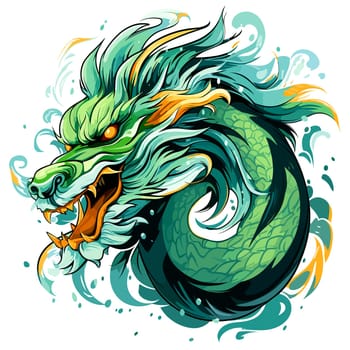 Green wooden Chinese dragon Symbol of 2024 in vector art style. Template for t-shirt, sticker, poster, etc.