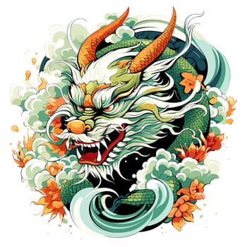 Green wooden Chinese dragon Symbol of 2024 in vector art style. Template for t-shirt, sticker, poster, etc.